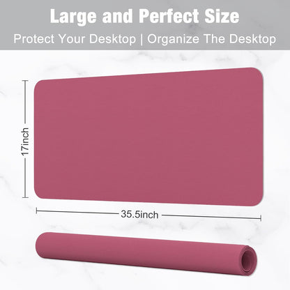 Hsurbtra Desk Pad, 23.6" x 13.8" PU Leather Desk Mat, M Extended Mouse Pad, Waterproof Desktop Blotter Protector, Non-Slip Ultra Thin Small Laptop Keyboard Writing Mat for Office Home, Pink