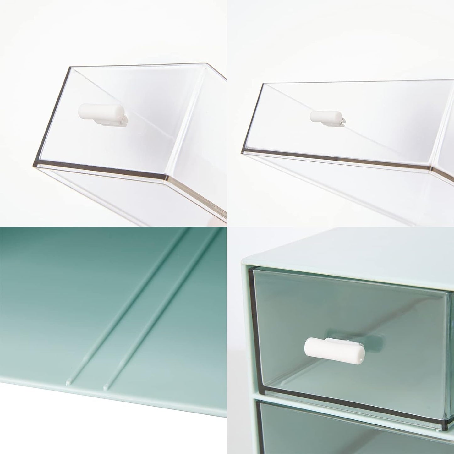 Desk Organizer with 4 Drawers, Clear Plastic Desk Storage Box, Desktop Organization for Office Supplies, Gel Pens, Pencils, Markers, Tape, Erasers, Paperclips, Chargers (White-4 Draws)
