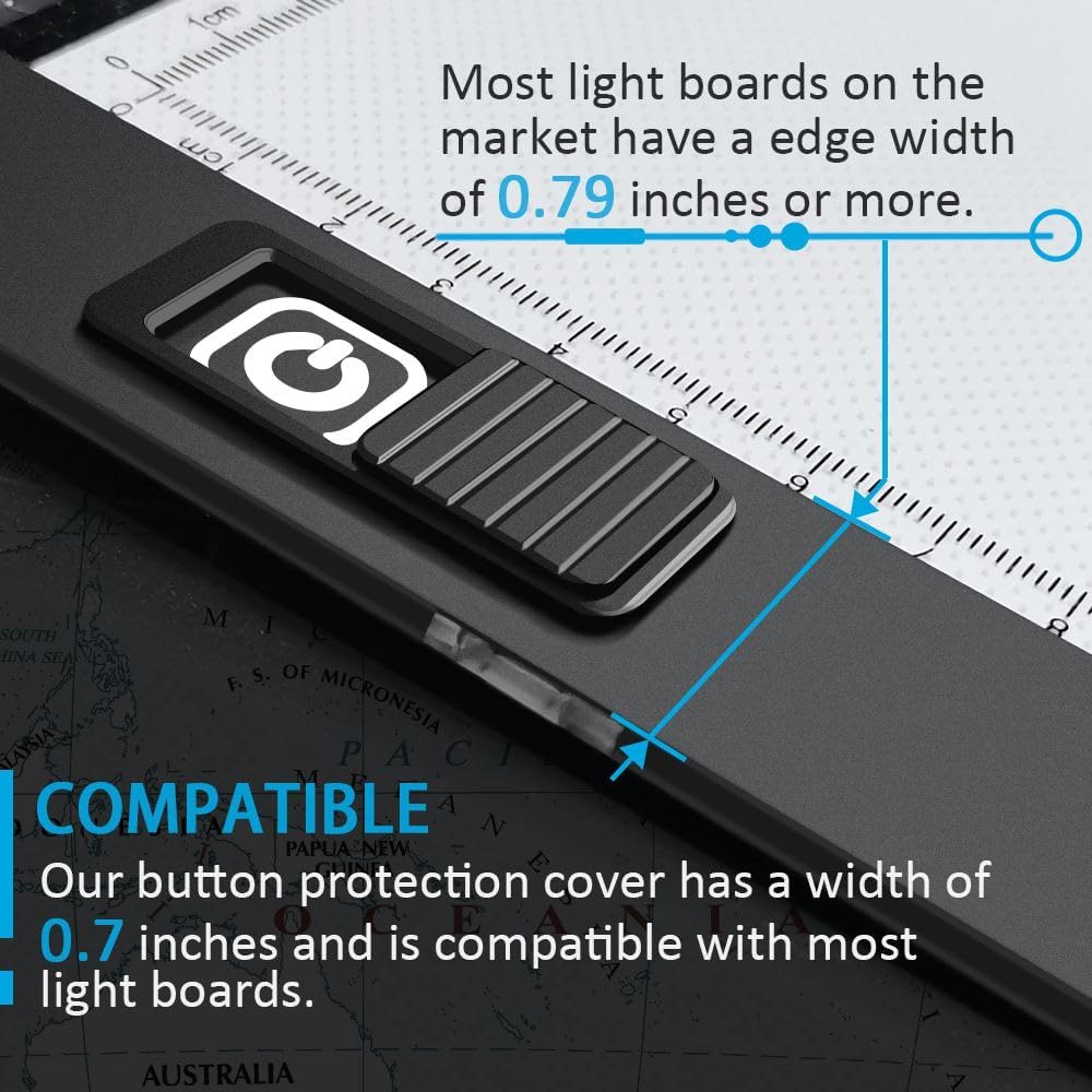 Light Pad Switch Cover Slide, ILIVABLE Diamond Painting Touch Button Protector Cover for Light Table, Light Box for Tracing, Light Board (Black 2 Pack)
