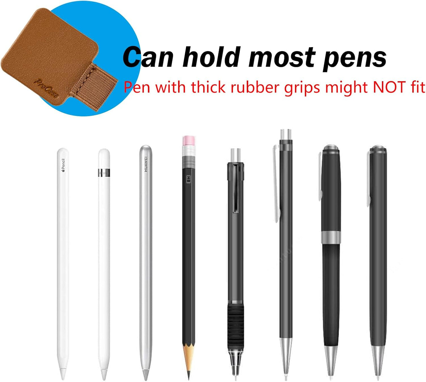 ProCase (5 Pack) Pen Loop Holder for Notebooks Journals Planners Tablet Case, Self Adhesive Leather Pencil Holder with Elastic Loop for Pens, Apple Pencil, Stylus Pen -Black