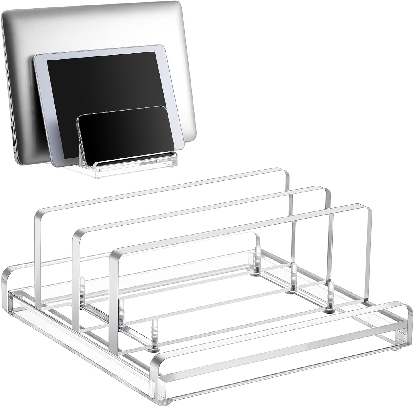 Chunful Adjustable Vertical Laptop Stand for Desk, Acrylic 3 Slot Laptop Holder Desktop, Invisible Desktop Notebook Dock for Notebook Computer, All Gaming Laptops up to 17''