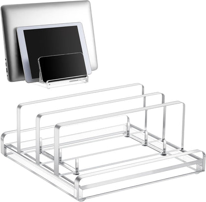 Chunful Adjustable Vertical Laptop Stand for Desk, Acrylic 3 Slot Laptop Holder Desktop, Invisible Desktop Notebook Dock for Notebook Computer, All Gaming Laptops up to 17''