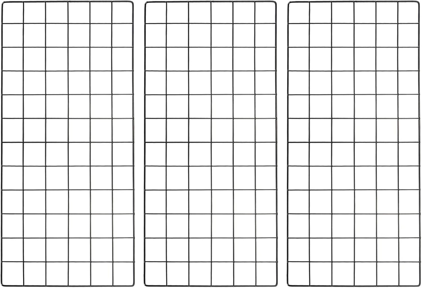 YOKIVE 3Pcs Iron Wire Grid Panel, Decorative Panels Board | Photo Pictures Display Holders Hanging Frame for Home Office (Black, 16"x12")
