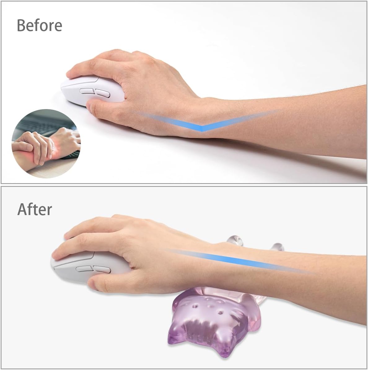 Ergonomic Gel Mouse Wrist Rest – Clear Cute Cat Mouse Wrist Rest, Comfort & Support for Typing and Gaming (Pink)
