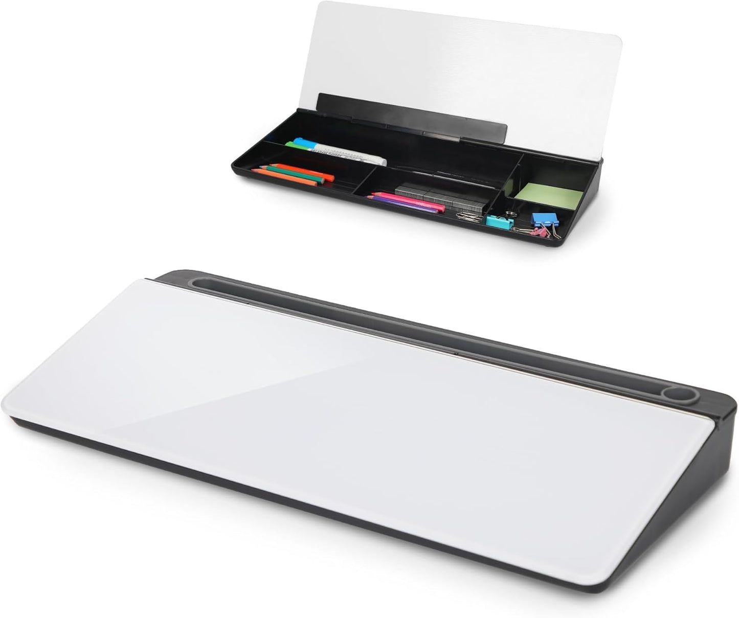 SHANTRA 16'' x 7'' Desktop Whiteboard with Fast Charger Station & Adjustable LED Lamp, Pink Desk Dry Erase Board with Organizer, Computer Pad & Keyboard Stand for Home, School, Office Desk Accessories