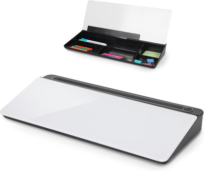 SHANTRA 16'' x 7'' Desktop Whiteboard with Fast Charger Station & Adjustable LED Lamp, Pink Desk Dry Erase Board with Organizer, Computer Pad & Keyboard Stand for Home, School, Office Desk Accessories
