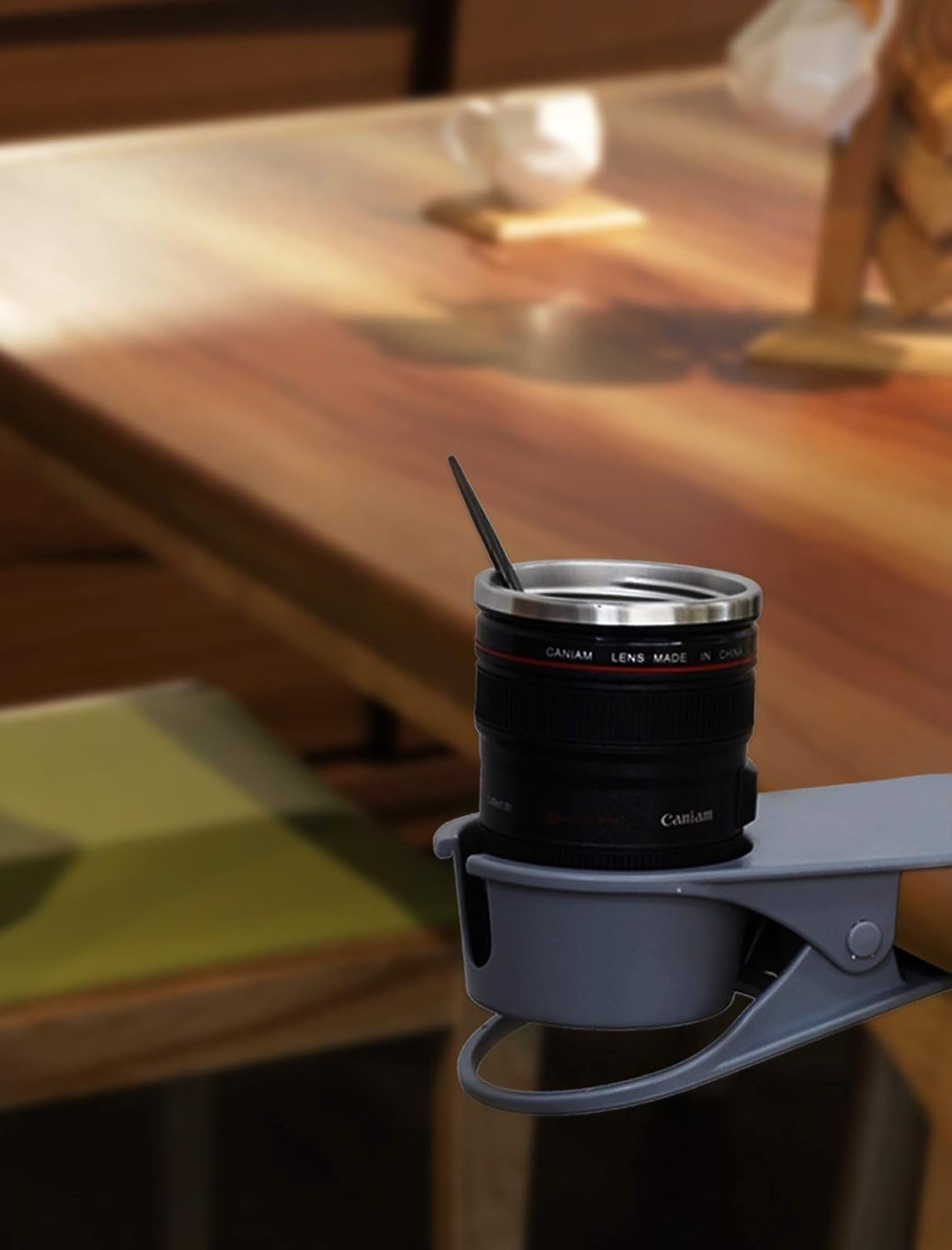 Drinking Cup Clip, Desk Cup Holder, Table Edge Clamp - Place Water Glass, Coffee Mug, Beverage, Cell Phone. Best Office Accessories (Black)
