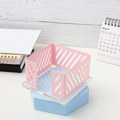 Sticky Note Holder Memo Pad Cube Dispenser 3.5 x 3.5Inch Notepad Holder Acrylic Base Purple Metal Mesh Desk Organizer for Home Office Supplies (Purple Memo Pad Holder)