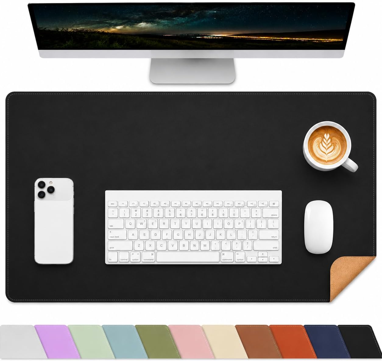 AFIING Large Desk Mat 47" x 17", Dual-Sided Natural Cork & PU Leather Desk Pad, Non-Slip Waterproof Mouse Pad for Office, Home & Gaming, Black