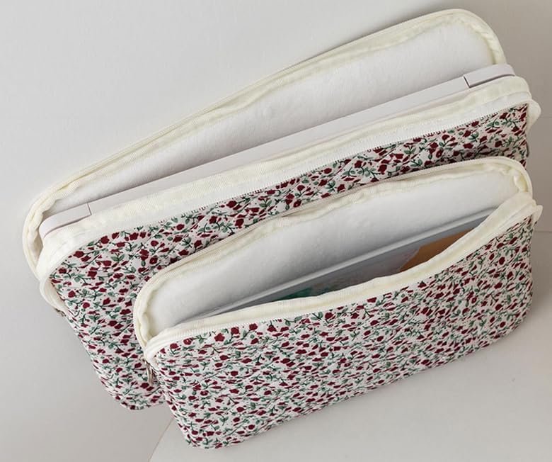 Puffy Laptop Sleeve 13 Inch Cute Quilted Laptop Protective Case Padded Floral Computer Sleeve for MacBook (A-Blue, 13 Inch)