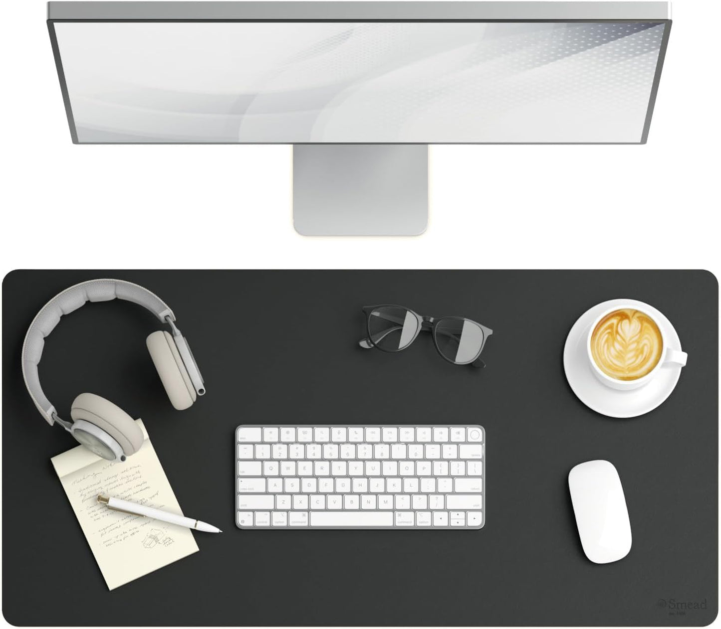 Smead Desk Pad, Vegan Leather Desk Mat with Non-Slip Faux Suede Backing, Perfect Desk Organizer for Office Decor, 31.5” x 15.7” Medium, Sandstone (64831)