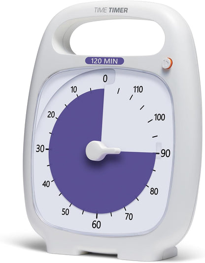 TIME TIMER Plus 20 Minute Desk Visual Timer - Countdown Timer with Portable Handle for Classroom, Office, Homeschooling, Study Tool with Silent Operation (White)