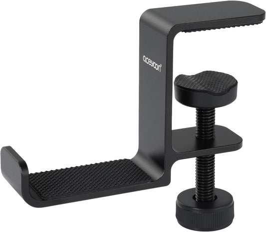 aceyoon Foldable Headphone Stand for Desk, Aluminum Headset Stand Clamp Hook Under Desk Space Save Mount, Headset Holder for Gaming Headphone, Office, Backpack, Bag, Purse Hanging (Black)