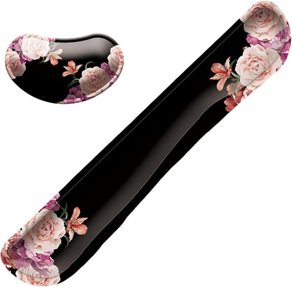 Keyboard Wrist Rest Mouse Wrist Support Set, Memory Foam Wrist Rest Pad for Computer Laptop Keyboard Mouse, Ergonomic Wrist Cushion Support for Typing Pain Relief, Gaming Home Office, Flowers Grass