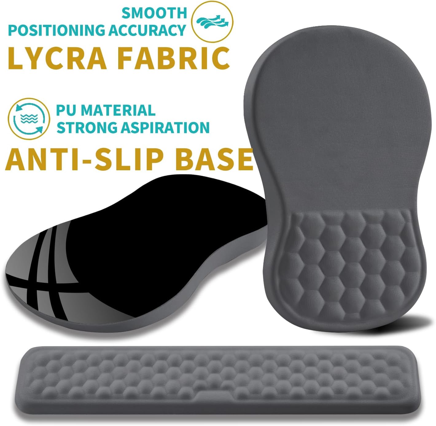 Hokafenle 2 in 1 Ergonomic Mouse Pad Wrist Support & Wrist Rest for Computer Keyboard Set, with Relieve Carpal Tunnel Pain Massage Bulge and Full Memory Gel Design (2In1 Set, Black)
