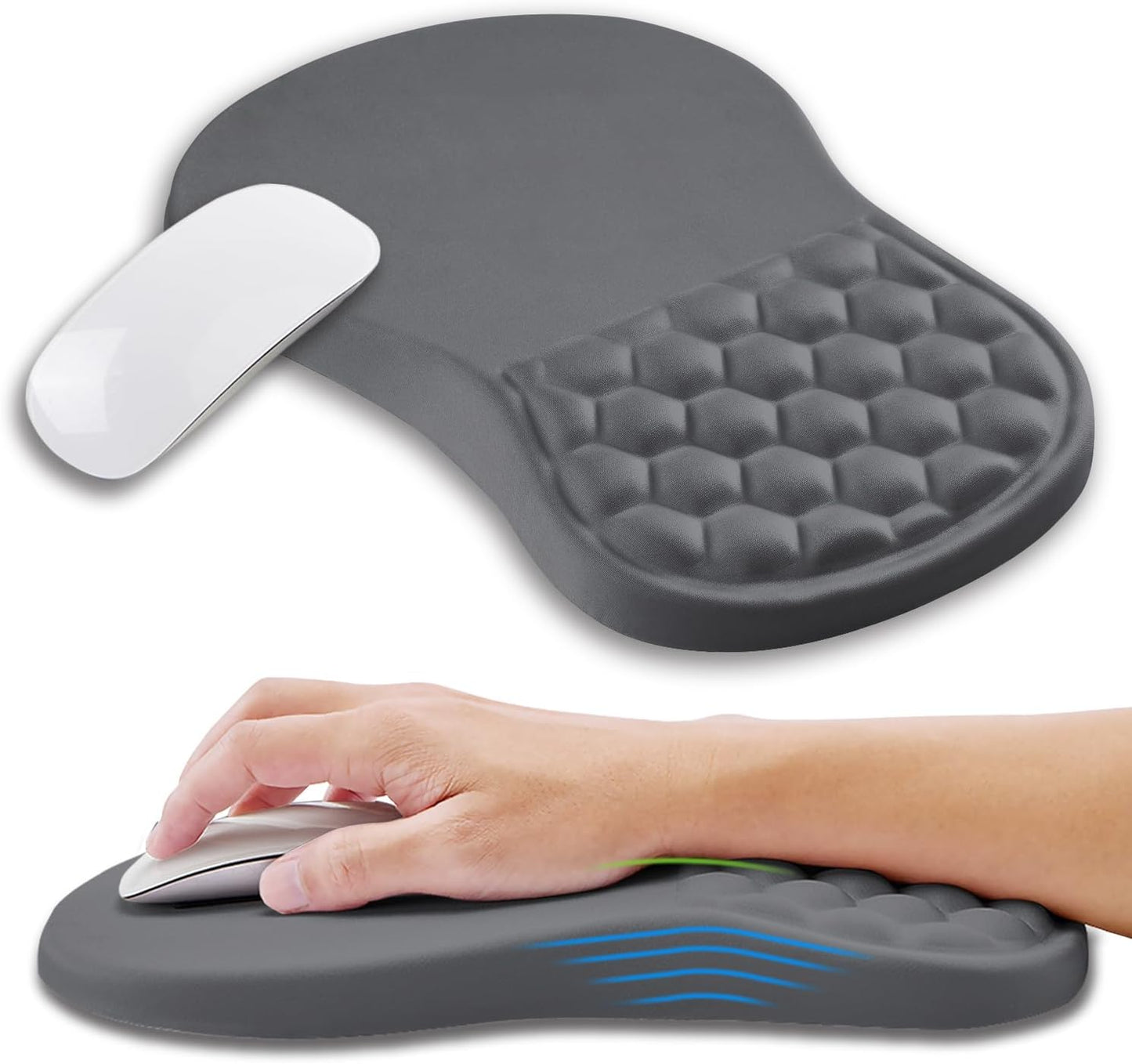 Ergonomic Mouse Pad Wrist Support with Memory Foam Massage Bulge, Carpal Tunnel Pain Relief Mousepad Wrist Rest for Mouse(12x8 inch, Silver Gray Light Purple)