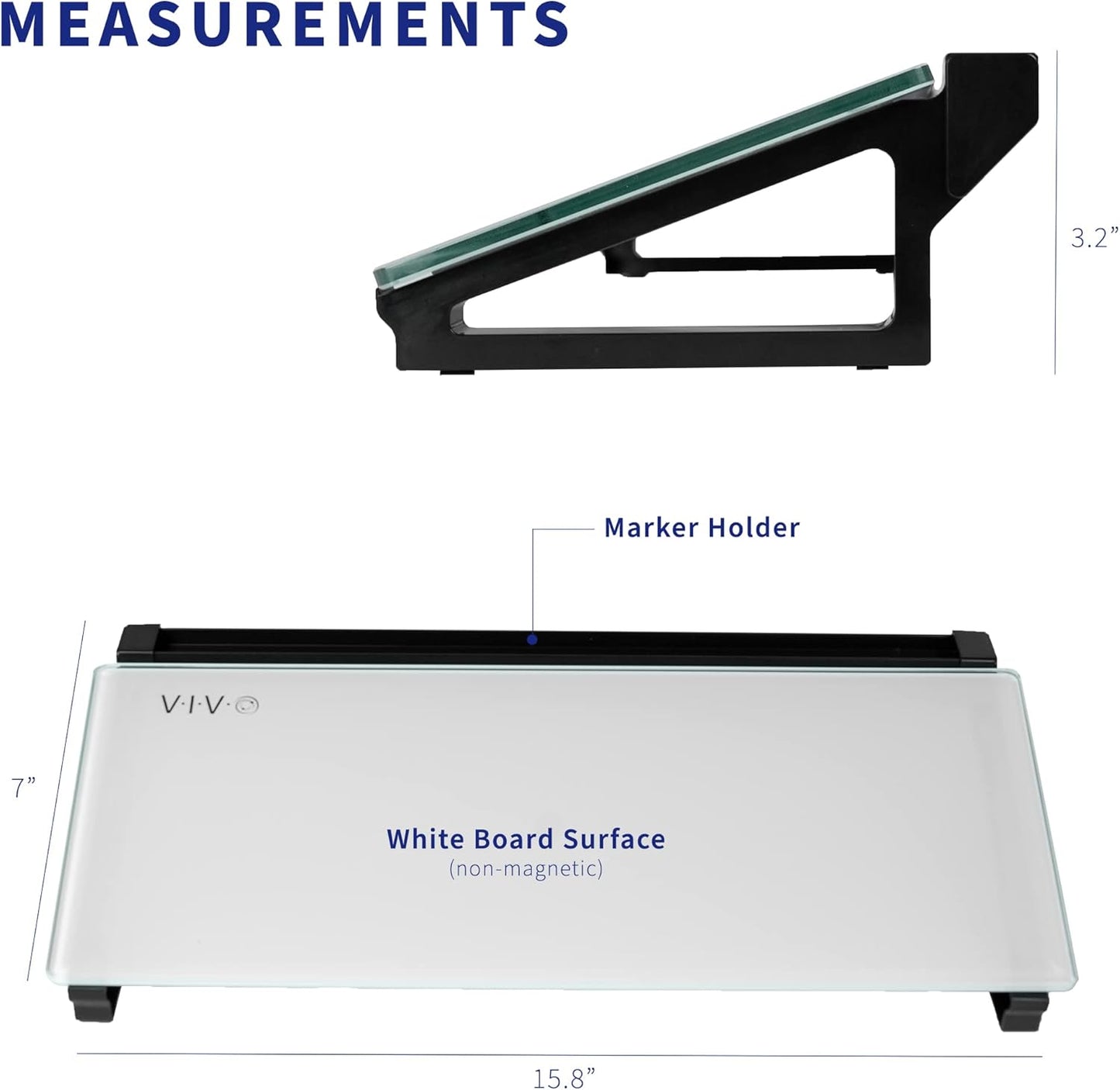 VIVO Glass 16 x 7 inch Desktop Whiteboard with Marker Slot and Open Storage, Dry Erase Non-Streak White Surface, Black Frame, DESK-WB16D