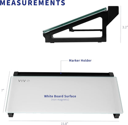 VIVO Glass 16 x 7 inch Desktop Whiteboard with Marker Slot and Open Storage, Dry Erase Non-Streak White Surface, Black Frame, DESK-WB16D
