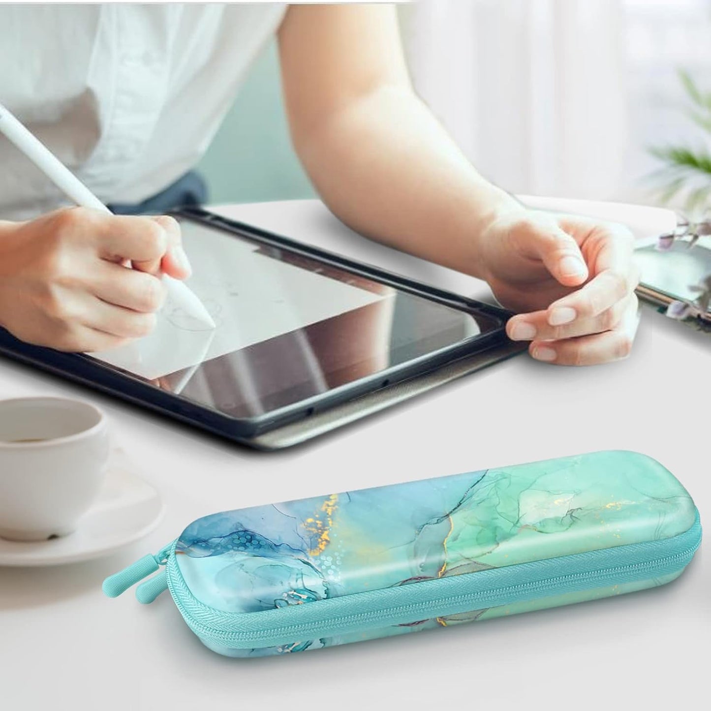 Fintie Holder Case for Apple Pencil Pro, Apple Pencil (USB-C / 1st / 2nd Generation), PU Leather Carrying Bag Sleeve Compatible with Pen, USB Cable, Samsung Stylus, Lilac Marble