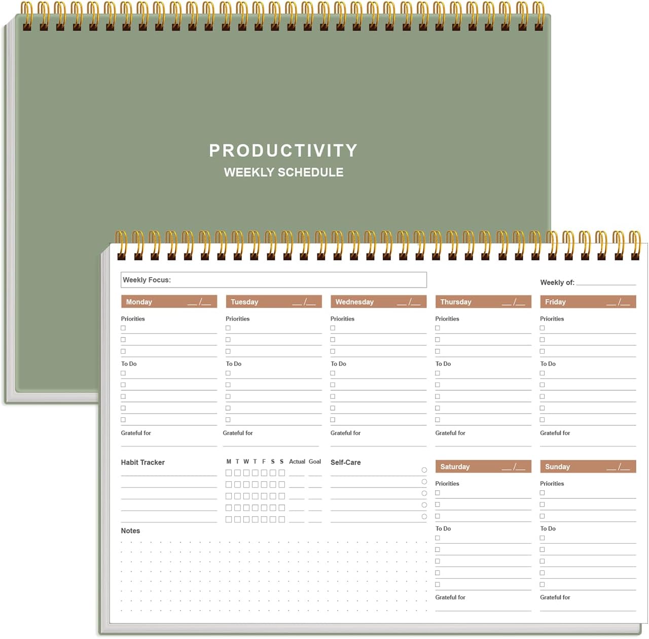 Weekly Productivity Planner - 8" x 11" Dashboard Desk Pad/Planner, Habit Tracker, Spiral Undated Weekly Planner for Office/School/Home, 54 Weeks, Black