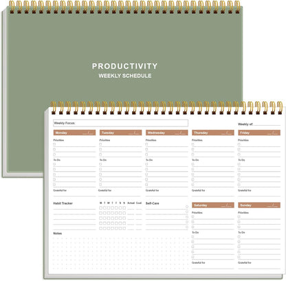 Weekly Productivity Planner - 8" x 11" Dashboard Desk Pad/Planner, Habit Tracker, Spiral Undated Weekly Planner for Office/School/Home, 54 Weeks, Black