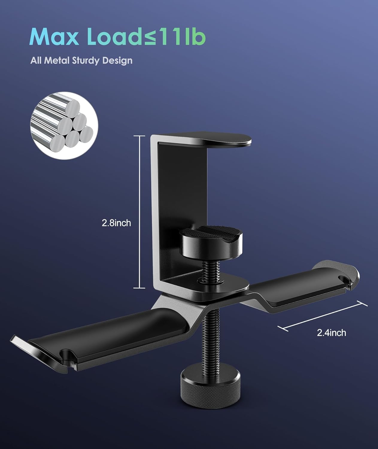 6amLifestyle Dual Rotatable Headphone Stand Hanger Under Desk Clamp Headset Holder Aluminum Load up to 11lb Headset Stand Hanger Compatible with Universal Headphones, Black 6A-13BK