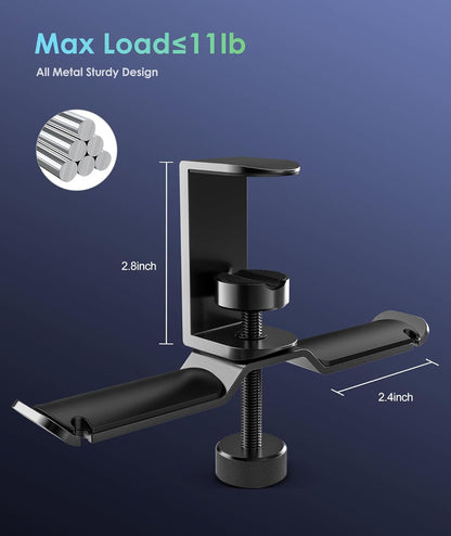 6amLifestyle Dual Rotatable Headphone Stand Hanger Under Desk Clamp Headset Holder Aluminum Load up to 11lb Headset Stand Hanger Compatible with Universal Headphones, Black 6A-13BK