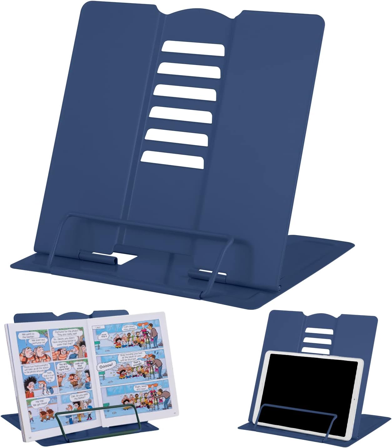 MSDADA Desk Book Stand Metal Reading Rest Book Holder Adjustable Cookbook Documents Holder Bookstands for Recipes Textbook Music Books, the First Day of School Gift for Students, Teachers (Light Blue)