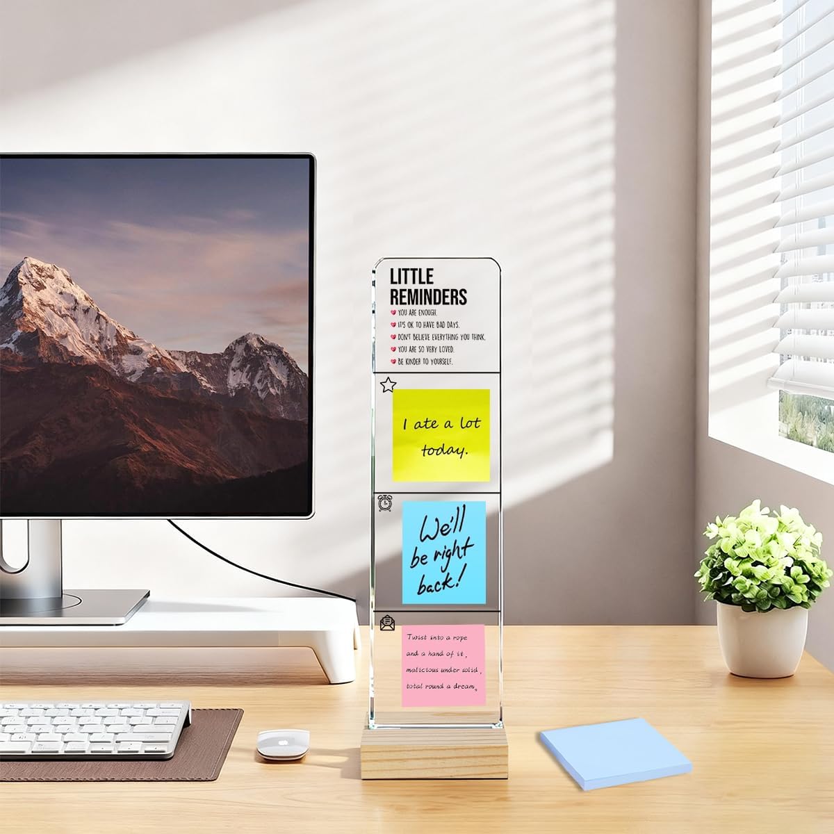 Monitor Memo Board with Removable Wooden Base Acrylic Portable Sticky Note Holder, It's Fine I'm Fine Everything is Fine Logo Office Desk Desk Set Sticky Notes 100 Sheets