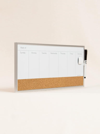 U Brands Dry Erase Weekly Combo Board, 7" x 16" Inches, Office Supplies, Silver Aluminum Frame, Pack of 1 (4585U03)