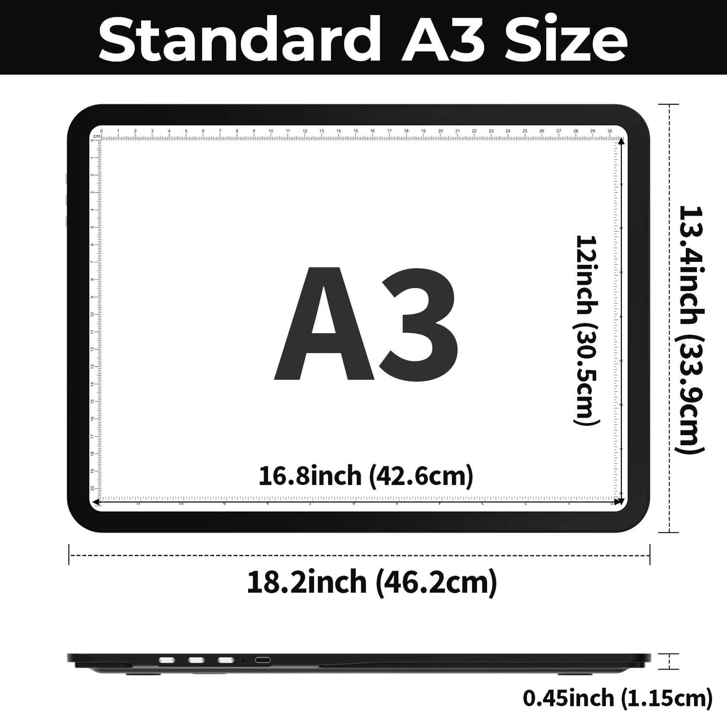 Zocelight Rechargeable A3 Light Board with Built-in Stand & Bag,Super Bright Magnetic Light Box for Tracing,Wireless Light Pad for Diamond Painting,Side Buttons,LED Light Table for Drawing,Sketching
