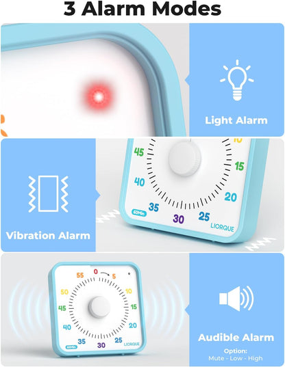 LIORQUE 60 Minute Visual Timer for Kids and Adults, Non-Ticking 7.5 Inch Large Visual Countdown Timers for Classroom Desk Countdown Clock with Magnetic Backing, Kids Pomodoro Timer Clock