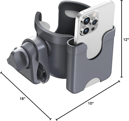 Guiseapue Cup Holder for Walker: Stroller Cup Holder Attachment with Phone Holder, Wheelchair/Stroller Accessories for Rollator, Bike, Scooter, Baby Essentials, Gifts for New Mom