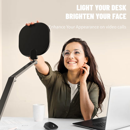 Desk Lamps for Home Office, 2000LM Eye-Caring Desk Light with Clamp, Dimmable Zoom Lighting with 3 Colors & 10 Brightness, Remote Computer Ring Light for Video Calls,Conference, Reading, CRI>97.8