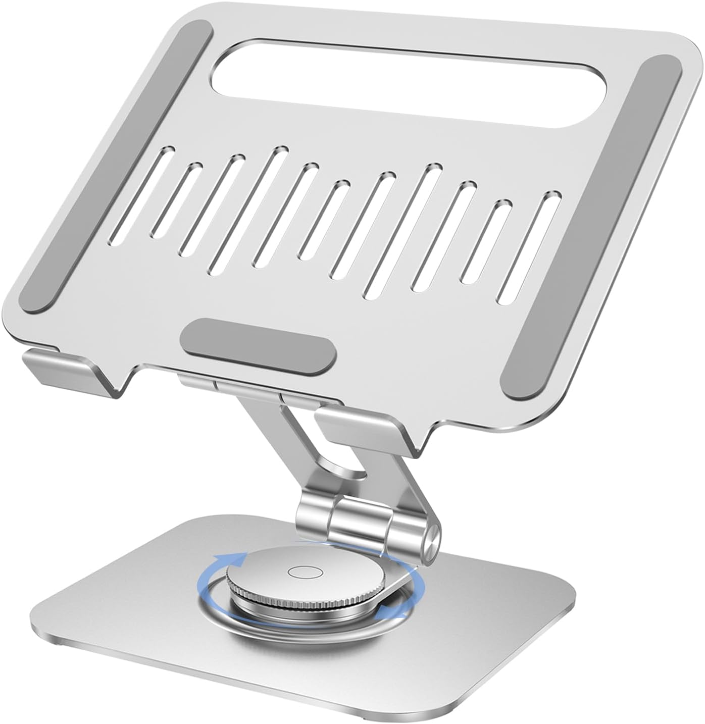 Tablet Stand for Desk, 360° Rotating iPad Stand, Aluminum Adjustable & Foldable iPad Holder, Compatible for iPad Pro Air Mini Surface Pro Samsung Galaxy Tabs Kindle, 4-12.9 inch, Silver