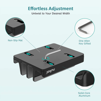 Vertical Laptop Stand - SPACEMax Adjustable GRIPLock Anti-Tip Silicone 4 Slots Aluminum Desktop Holder - Double Dock Stand - 2 Phone Slots Fits Up to 17.3” Laptops, Tablets, Phones - Silver