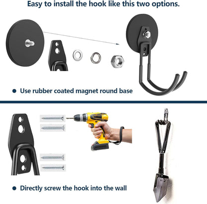 Heavy Duty Magnetic Hooks, Super Strong Garage Magnet Hooks, Magnetic Cable/Tool Holder with Anti-Slip Coating for Horse Trailer, Indoor & Outdoor Hanging Strong Black Magnetic Hook(4Pack)
