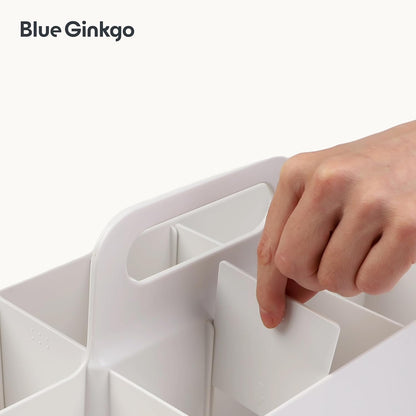BLUE GINKGO Stackable Organizer Caddy – Korean-Made Portable Tote for Bathroom, Office, Crafts, or School Supplies (Rectangle, White)