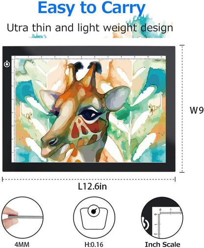 Black A4 Dimmable LED Artcraft Light Box Tracer Slim Light Pad Portable Tablet, USB Power Cable Copy Drawing Board Tracing Table for Artists Designing, Animation, Sketching, Stenciling X-ray Viewing