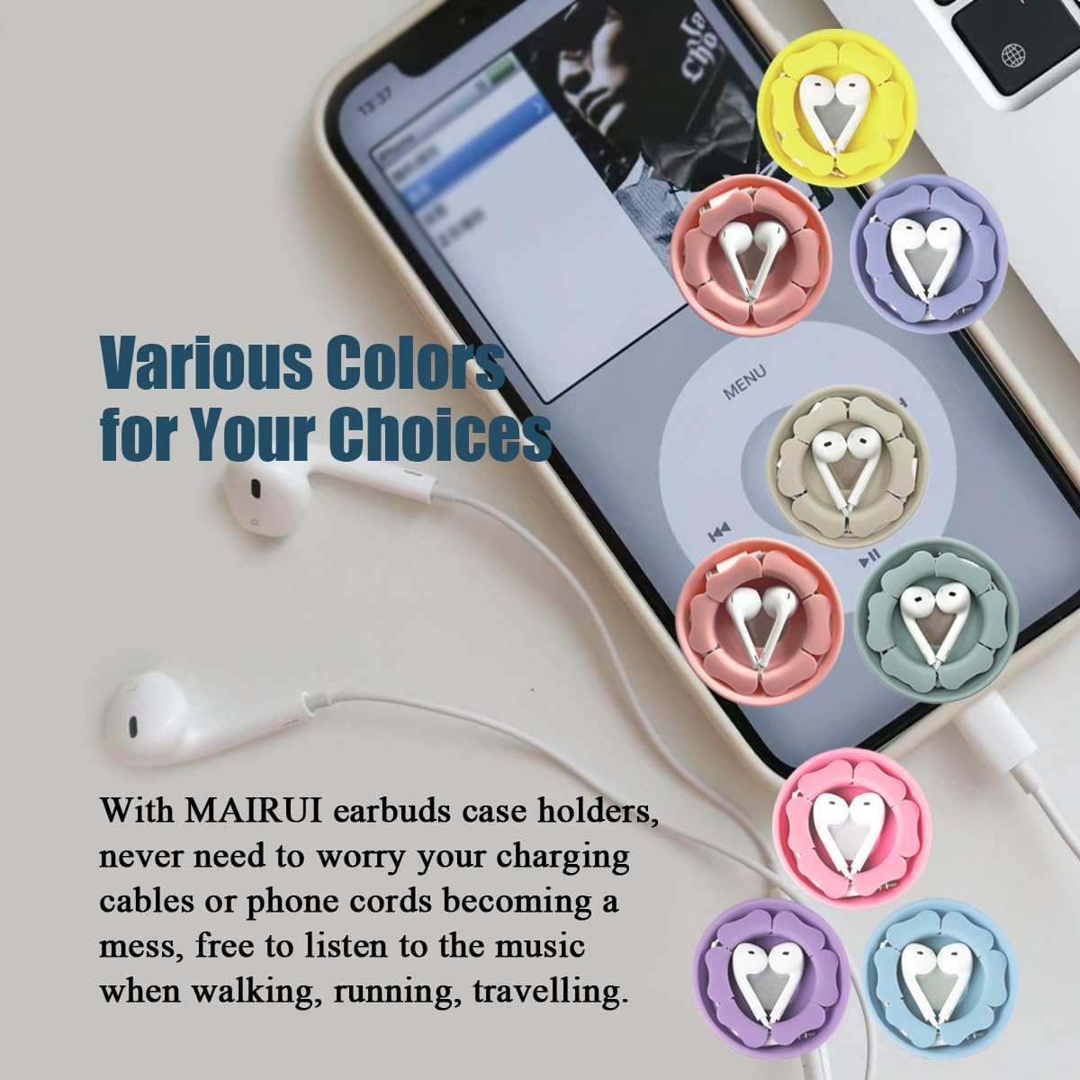 MAIRUI Wired Earbud Case 3 Pack Earphone Headphone Cord Organizer Earbuds Wrap Soft Silicone Magnetic Holder Storage Tangle Free Cable Winder(Red/Blue/Green)