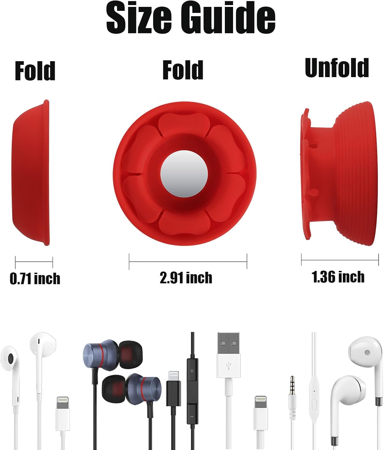 MAIRUI Wired Earbud Case Earphone Headphone Cord Organizer Earbuds Wrap Soft Silicone Magnetic Holder Storage Tangle Free Cable Winder(Red)