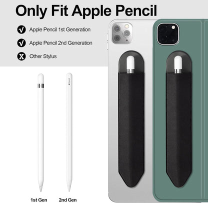 Apple Pencil Holder, 5 Pack Durable Elastic Apple Pencil (1st and 2nd Gen) Case Pocket, Adhesive Sleeve Pouch for iPad 8.3/9.7/10.2/10.5/11/12.9 Inch (Black Black)