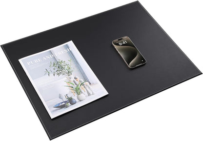 KINGFOM Ultra-Smooth PU Leather Desk Pad & Mat Office Desk Drawing & Writing Board A3/ A4 File Paper Clip Table Protector Mat on Top Large 24''x18'' (Black)