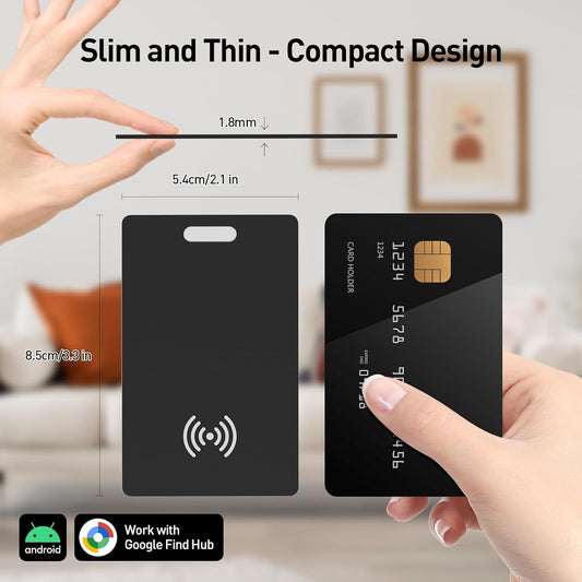 Android Wallet Tracker Card Rechargeable Air Tags-2 Pack, Works with Google Find Hub App (Android Only), 1.8mm Ultra-Slim, IP68 Waterproof, for Luggage/Passports/Keys/Bags