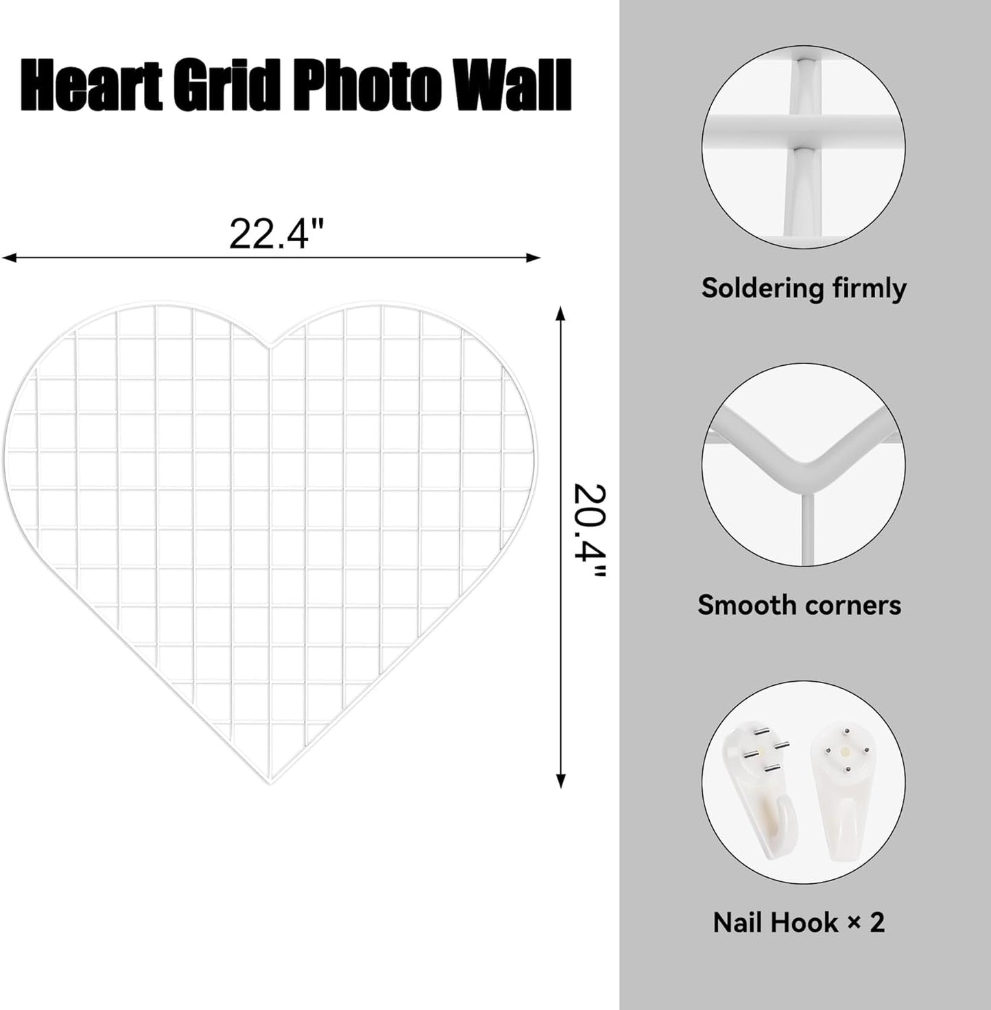 ECLENYES Grid Photo Wall Panels - 22.4"x20.4" Heart Shape Iron Rack Art Wire Board, Wall Grid Organizer, DIY Photo Frame for Home, Office, Kitchen, Bedroom, Christmas Gifts - Pink
