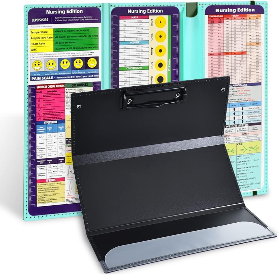 Vuzvuv Nursing Foldable Plastic Clipboard 3 Layers with Medical Edition Cheat Sheets, Pink Pocket Foldable Nurse Clip Boards Notepad for Students,Doctors and Medical Staff