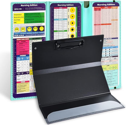 Vuzvuv Nursing Foldable Plastic Clipboard 3 Layers with Medical Edition Cheat Sheets, Pink Pocket Foldable Nurse Clip Boards Notepad for Students,Doctors and Medical Staff