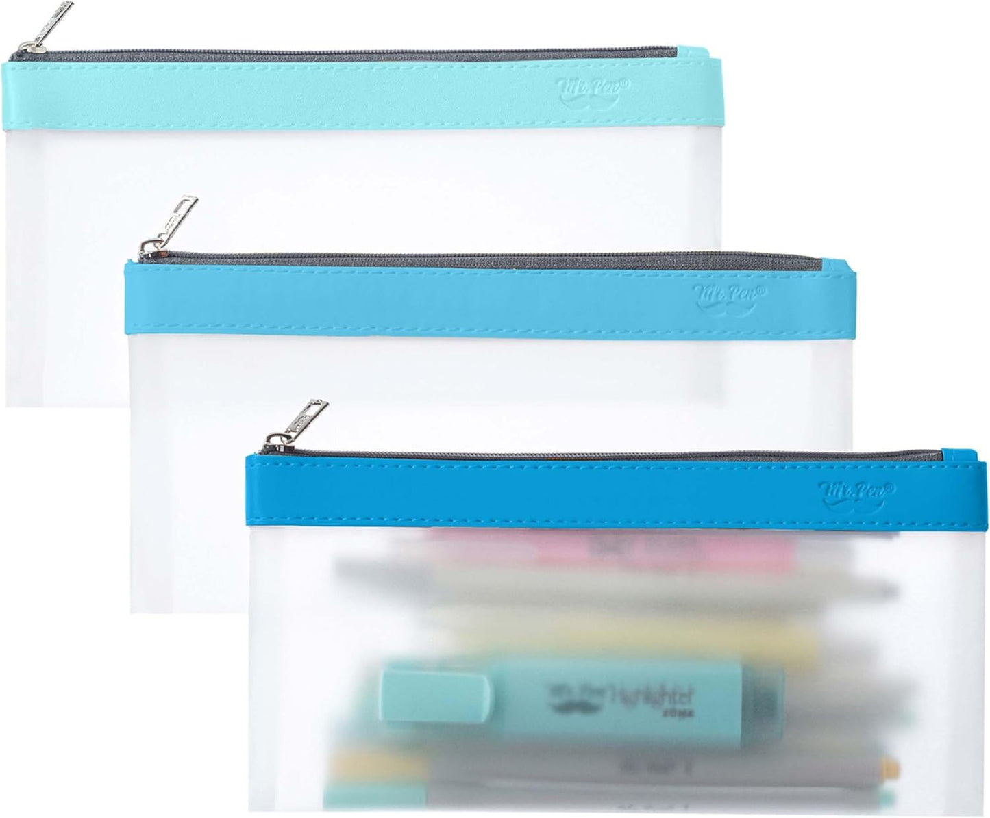 Mr. Pen- Clear Pencil Pouch, 8.50"x4.25", 3 Pack, Durable TPU Material, Medium Water-Resistant Pencil Bags with Smooth Zipper, Multipurpose Clear Pouch for Stationery, School, Office, Travel Supplies