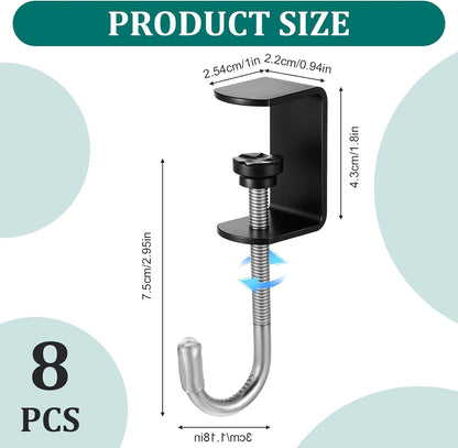 cobee Clamp-On Under Desk Hooks, Desk Mount Hanging Bag Holder Metal Hook Adjustable Headphones Clamp Organizer Portable Purse Hanger Clip Reduce Desk Clutter Table Desk Under Counter (4 Pcs, Black)
