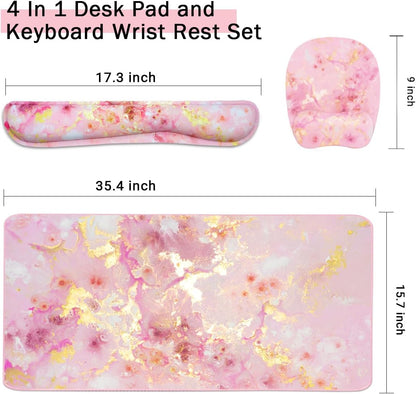 WB WEIRDBEAST Keyboard Wrist Rest Large Mouse Pad Wrist Support for Computer, 4 in 1 Memory Foam Keyboard Pad Desk Mat Ergonomic Hand Rest Wrist Cushion for Home Office Gaming-Pink
